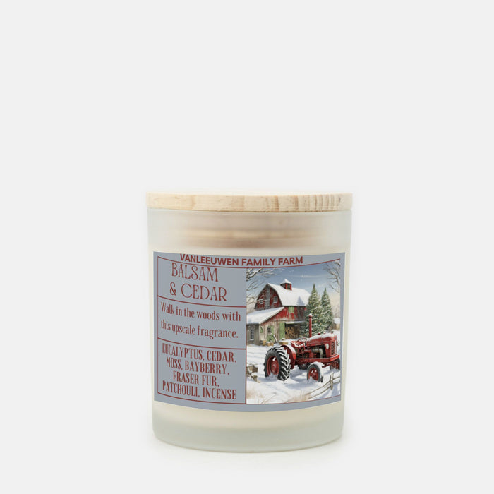 Balsam & Cedar Candle Frosted Glass (Hand Poured 11 oz)