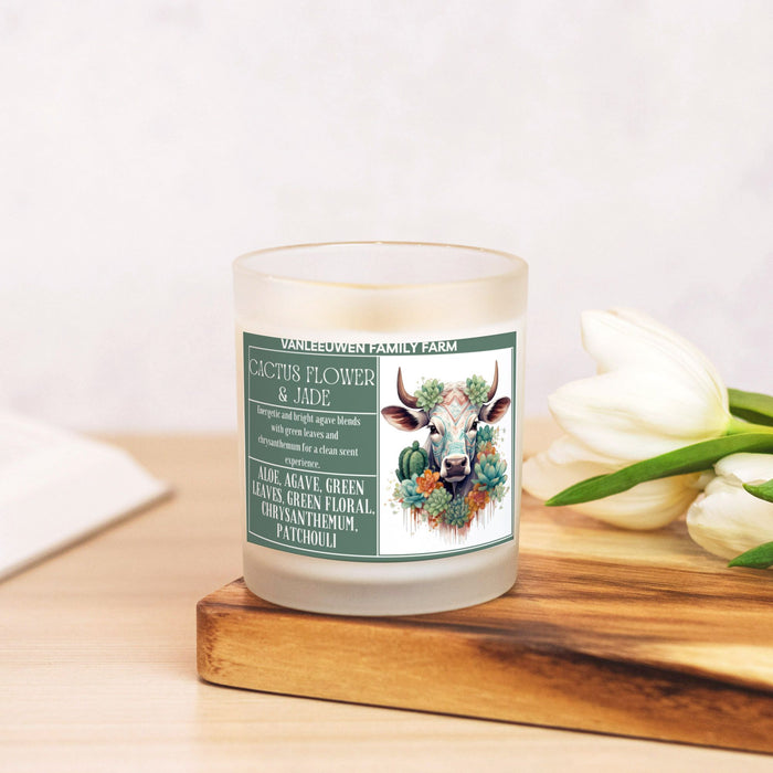 Cactus Flower & Jade Candle Frosted Glass (Hand Poured 11 oz)